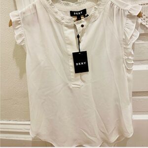 DKNY White Ruffle Sleeve Blouse | Birds of Paradise | New With Tags | Size M